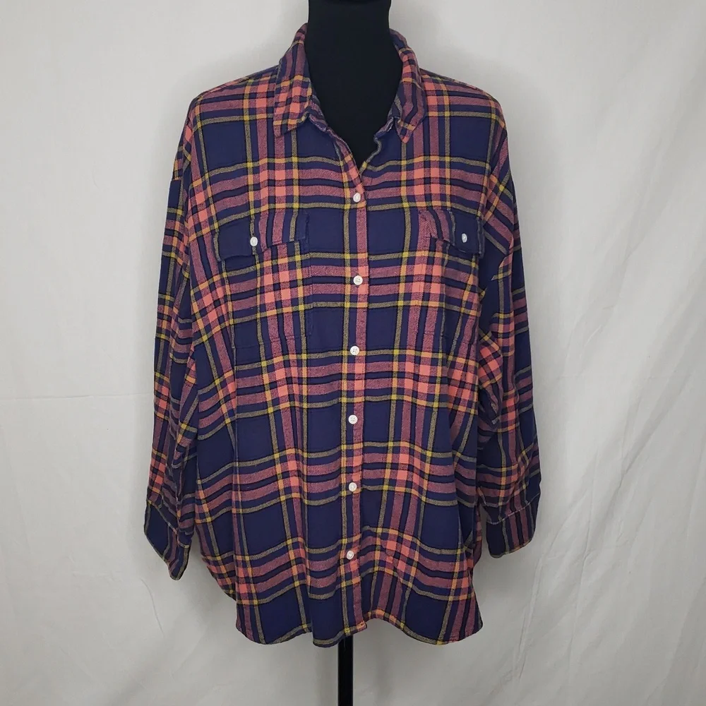 Old Navy The Boyfriend 100% Cotton Flannel Button Up Shirt Size XXL Western - Picture 2 of 13